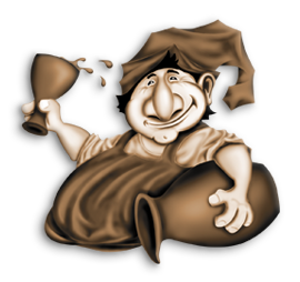 Hilberger's mascot with a glass of wine